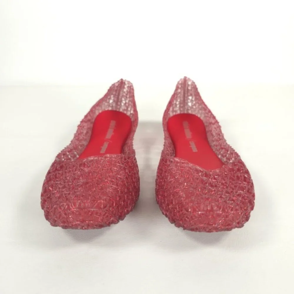Mini Melissa Campana Papel Girls Glitter Red Slip On‎ Ballet Flats NWB Size 3
